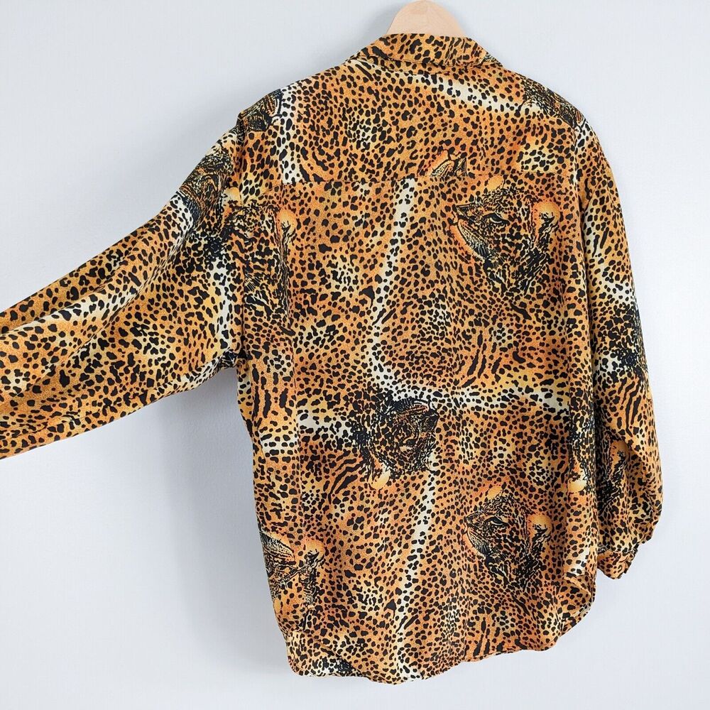Cheetah Print Button Top Blouse 16 Xl Orange Blac… - image 3